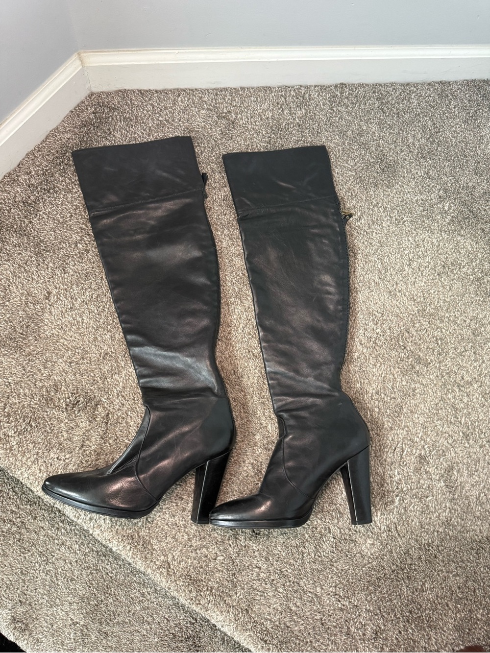 Stuart Weitzman Black  Leather Block Heel Boots